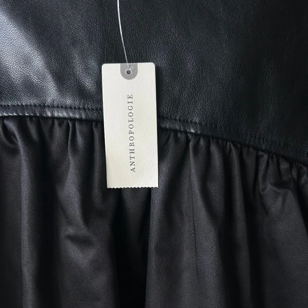 Avec Les Filles Black Faux Leather Flounce Mini Skirt Size 2 Anthropologie - Picture 5 of 8